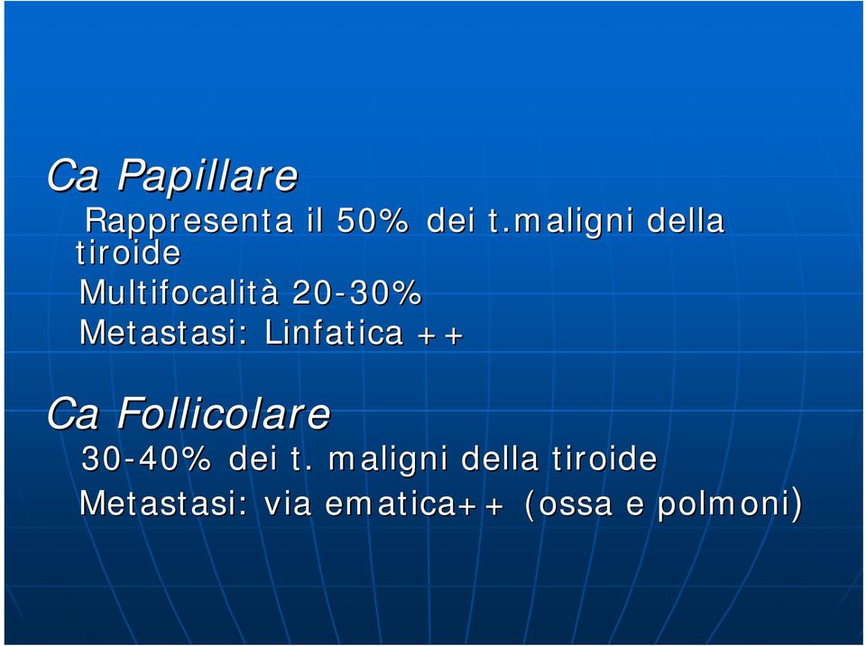 Metastasi: Linfatica ++ Ca Follicolare 30-40% dei