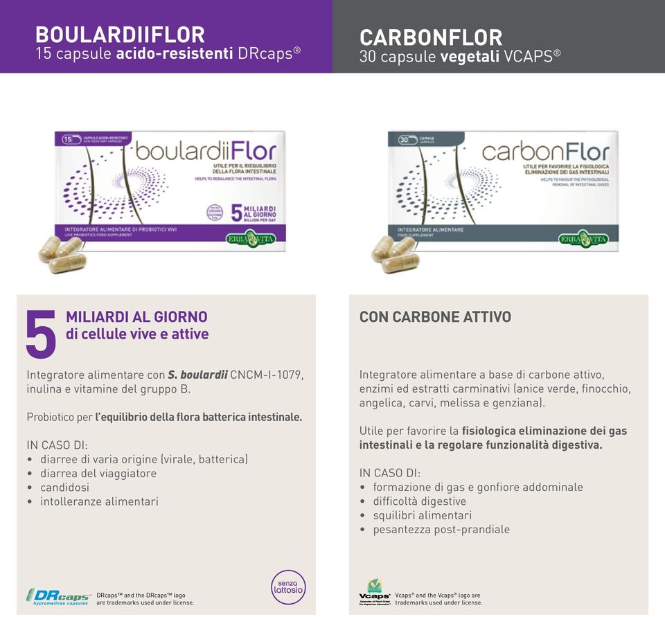 diarree di varia origine (virale, batterica) diarrea del viaggiatore candidosi intolleranze alimentari Con carbone attivo Integratore alimentare a base di carbone attivo, enzimi ed estratti