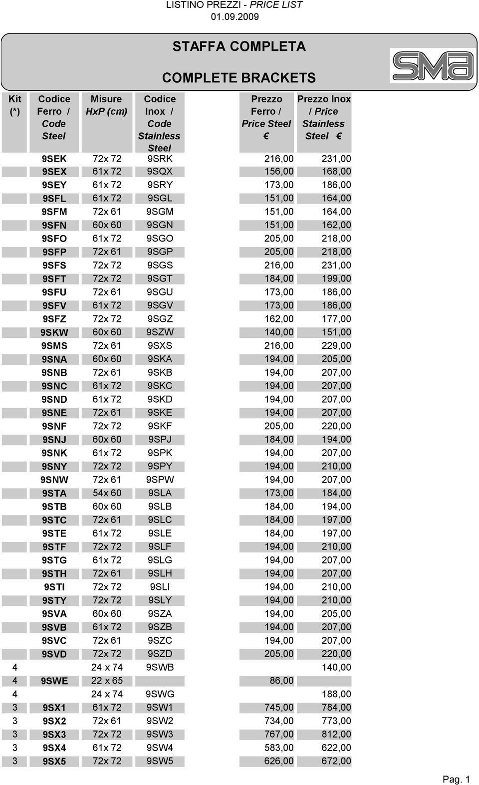 72x 72 9SGS 216,00 231,00 9SFT 72x 72 9SGT 184,00 199,00 9SFU 72x 61 9SGU 173,00 186,00 9SFV 61x 72 9SGV 173,00 186,00 9SFZ 72x 72 9SGZ 162,00 177,00 9SKW 60x 60 9SZW 140,00 151,00 9SMS 72x 61 9SXS