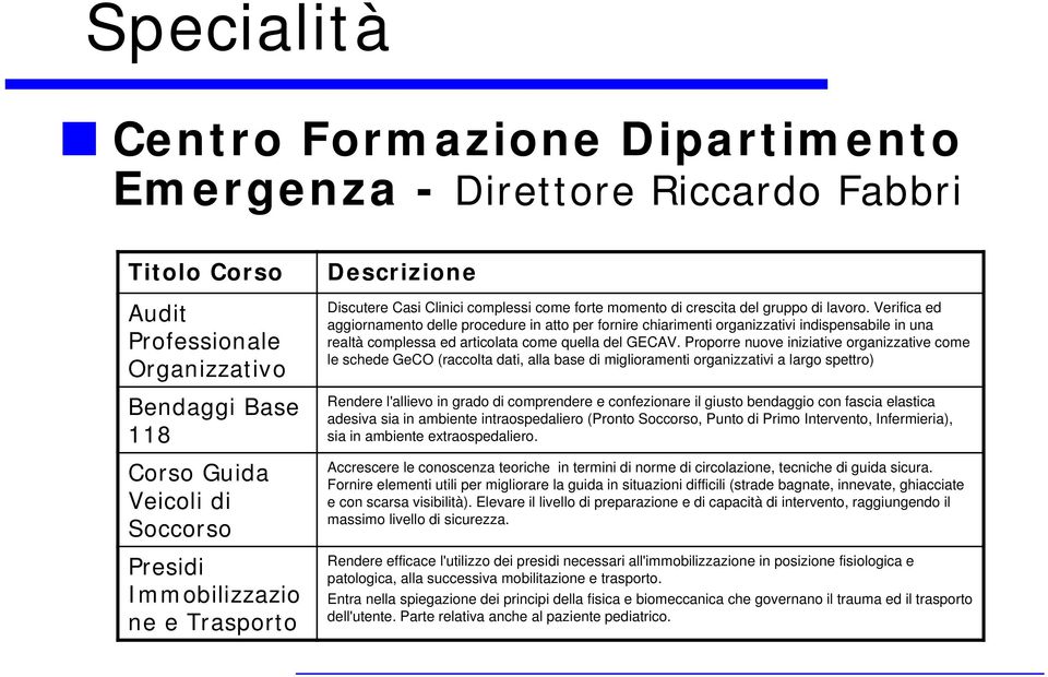 Verifica ed aggiornamento delle procedure in atto per fornire chiarimenti organizzativi indispensabile in una realtà complessa ed articolata come quella del GECAV.