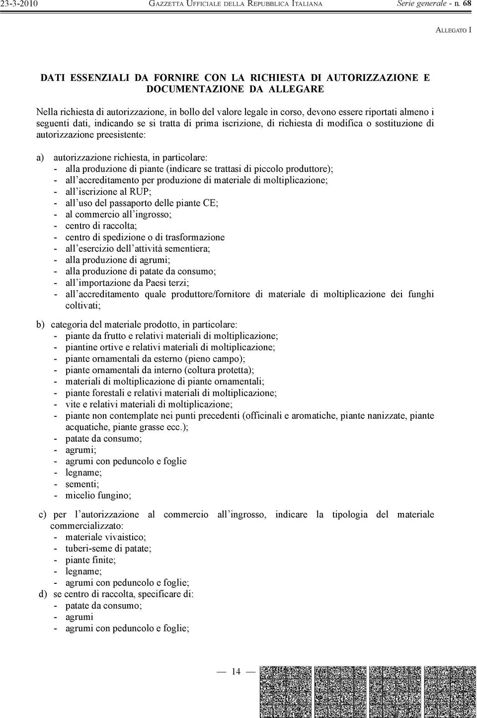 produzione di piante (indicare se trattasi di piccolo produttore); - all accreditamento per produzione di materiale di moltiplicazione; - all iscrizione al RUP; - all uso del passaporto delle piante