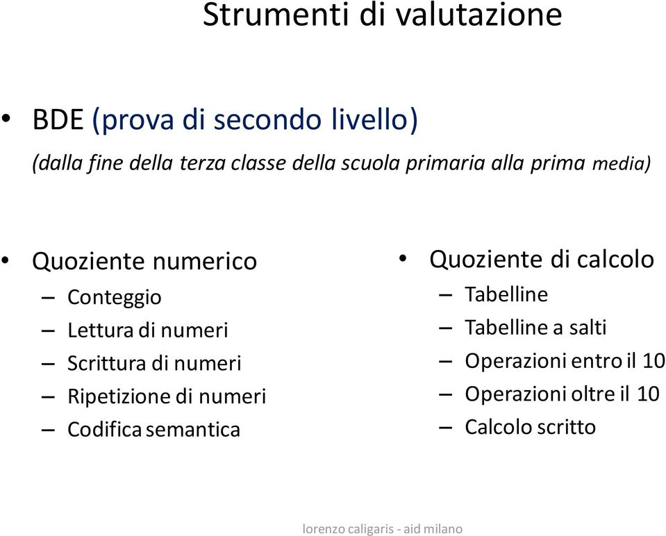 Scrittura di numeri Ripetizione di numeri Codifica semantica Quoziente di calcolo