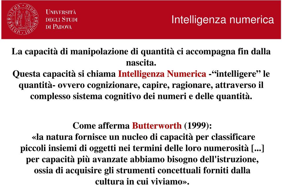 sistema cognitivo dei numeri e delle quantità.