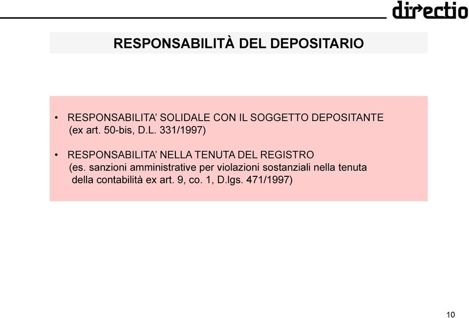 331/1997) RESPONSABILITA NELLA TENUTA DEL REGISTRO (es.