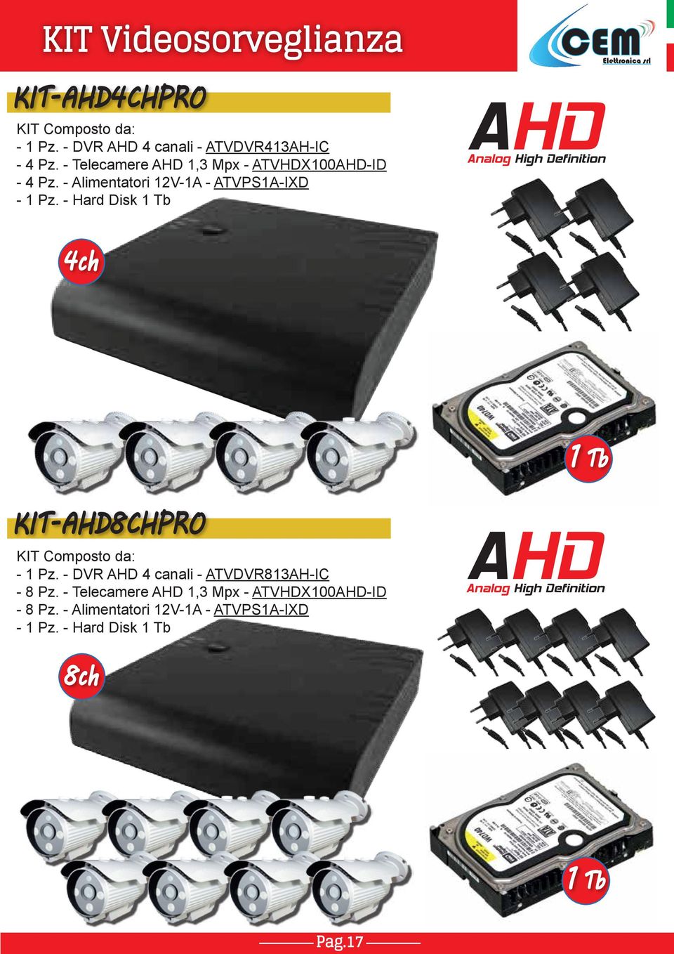 - Hard Disk 1 Tb 4ch 1 Tb KIT-AHD8CHPRO KIT Composto da: - 1 Pz.