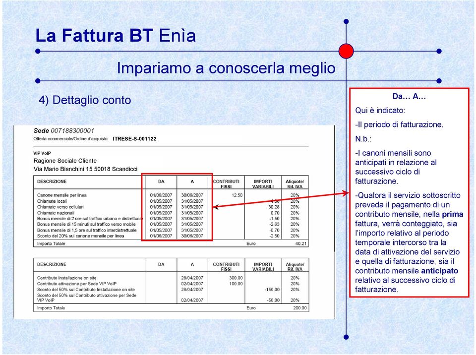 -Qualora il servizio sottoscritto preveda il pagamento di un contributo mensile, nella prima fattura, verrà conteggiato, sia l