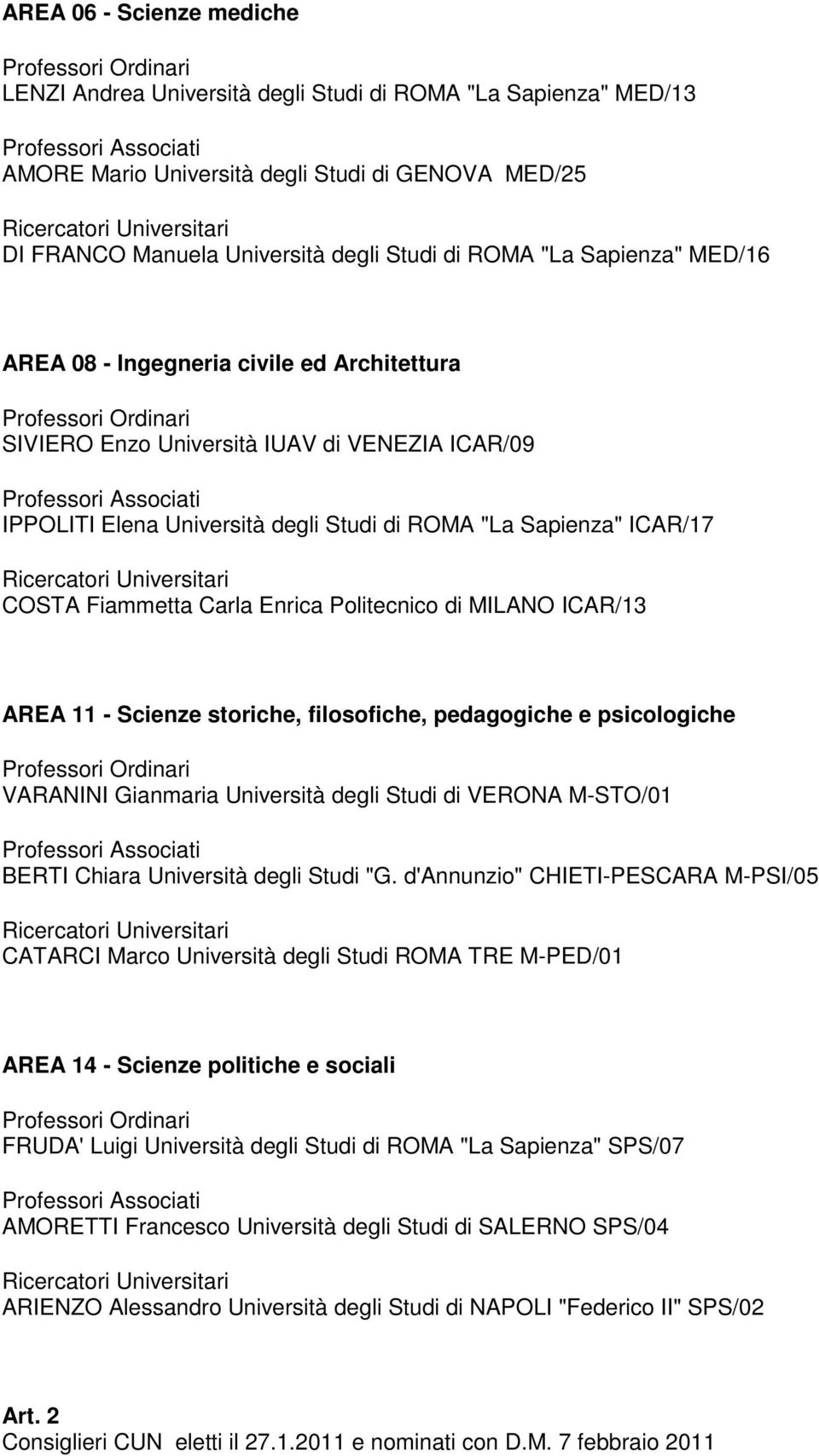 Enrica Politecnico di MILANO ICAR/13 AREA 11 - Scienze storiche, filosofiche, pedagogiche e psicologiche VARANINI Gianmaria Università degli Studi di VERONA M-STO/01 BERTI Chiara Università degli