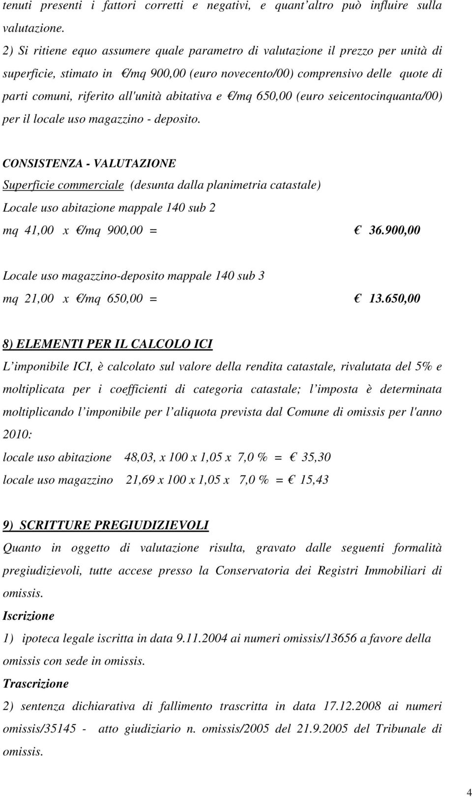 abitativa e /mq 650,00 (euro seicentocinquanta/00) per il locale uso magazzino - deposito.