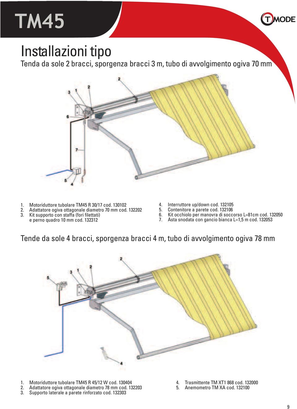 132106 6. Kit occhiolo per manovra di soccorso L=81cm cod. 132050 7. Asta snodata con gancio bianca L=1,5 m cod.