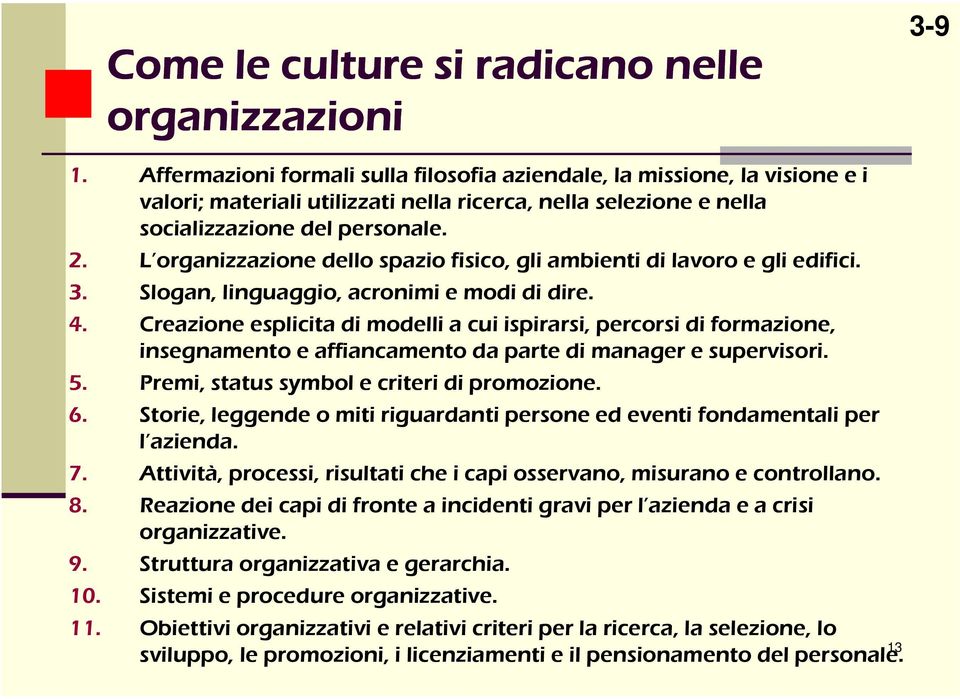 L organizzazione dello spazio fisico, gli ambienti di lavoro e gli edifici. 3. Slogan, linguaggio, acronimi e modi di dire. 4.