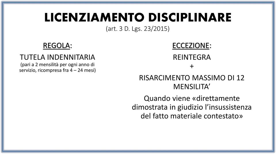 servizio, ricompresa fra 4 24 mesi) ECCEZIONE: REINTEGRA + RISARCIMENTO