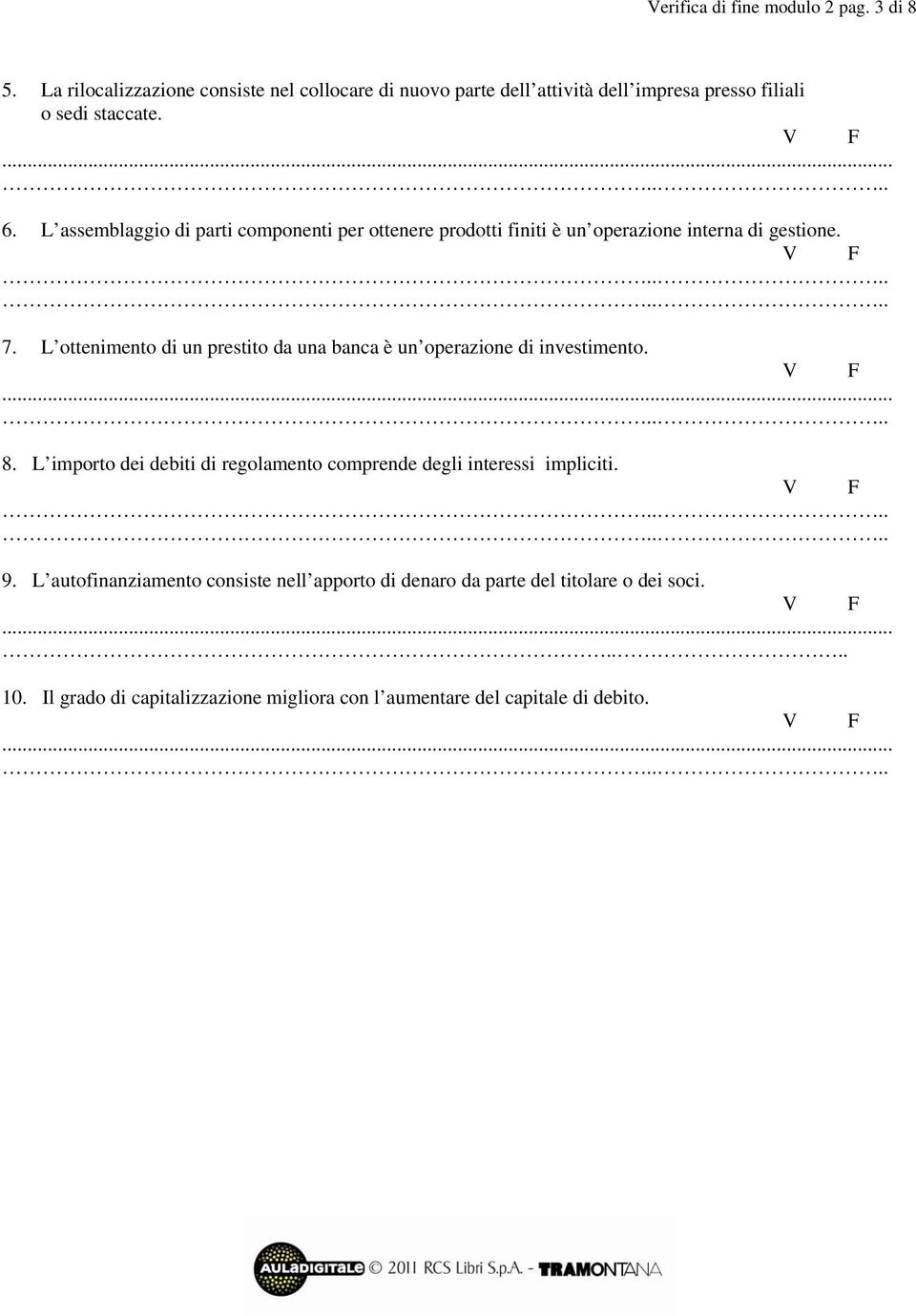 L assemblaggio di parti componenti per ottenere prodotti finiti è un operazione interna di gestione. 7.