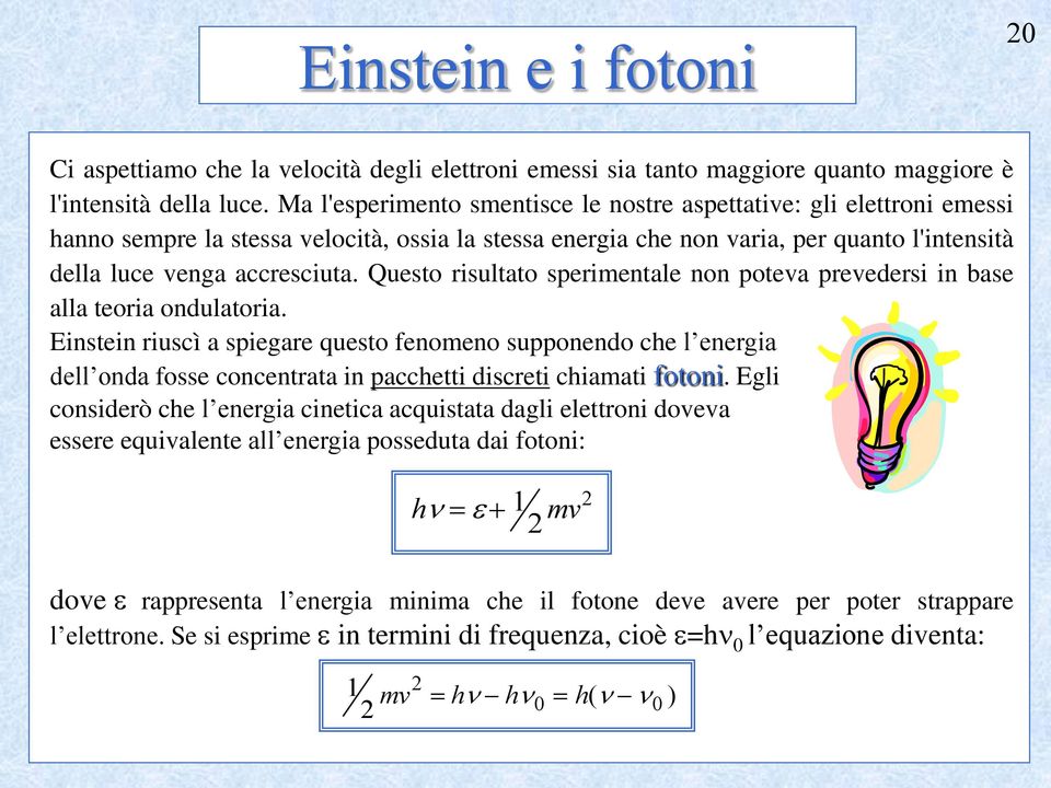 Questo risultato sperimentale non poteva prevedersi in base alla teoria ondulatoria.