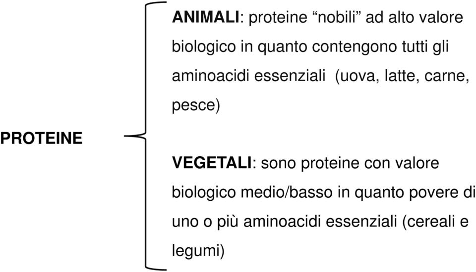 pesce) PROTEINE VEGETALI: sono proteine con valore biologico