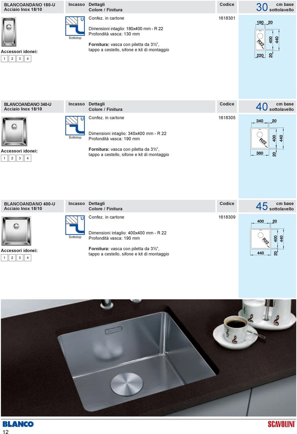 sifone e kit di montaggio BLANCOANDANO 340-U 80 40 Confez.