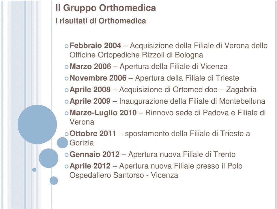 Inaugurazione della Filiale di Montebelluna Marzo-Luglio 2010 Rinnovo sede di Padova e Filiale di Verona Ottobre 2011 spostamento della