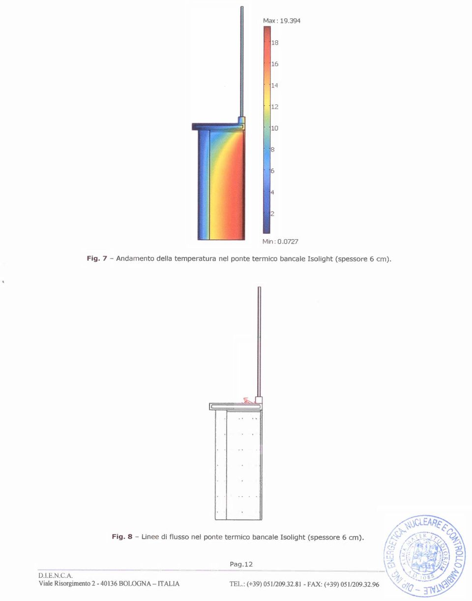 Fig. 8 - Linee di flusso nel ponte termico bancale Isolight (spessore 6 cm). D.I.E.