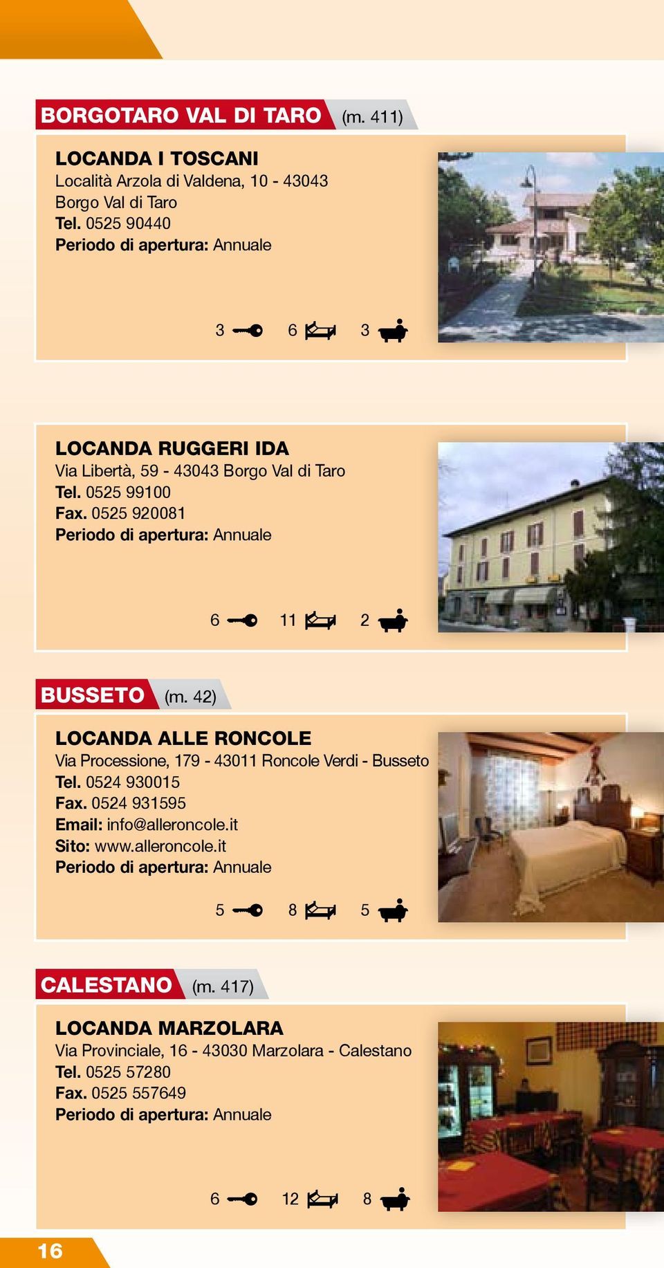 2) LOCANDA ALLE RONCOLE Via Processione, 179-011 Roncole Verdi - Busseto Tel. 02 9001 Fax.