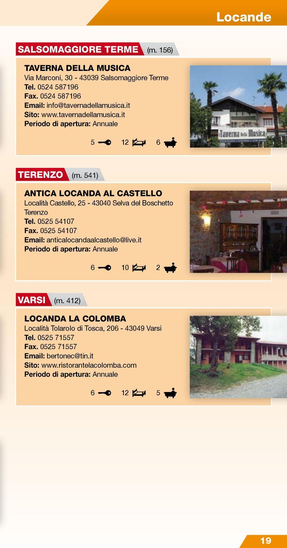 1) ANTICA LOCANDA AL CASTELLO Località Castello, 2-00 Selva del Boschetto Terenzo Tel. 02 107 Fax.