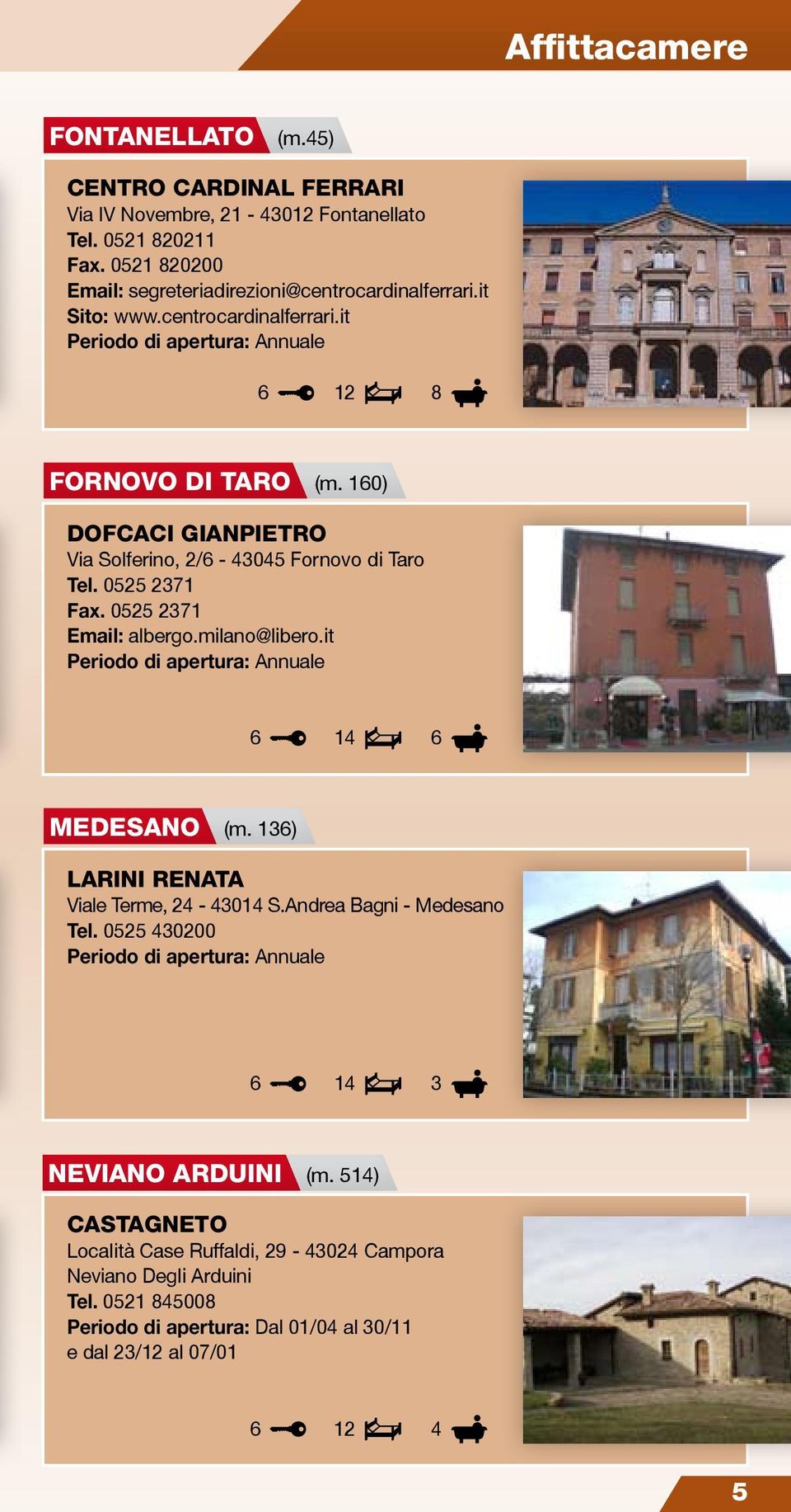 10) DOFCACI GIANPIETRO Via Solferino, 2/ - 0 Fornovo di Taro Tel. 02 271 Fax. 02 271 Email: albergo.milano@libero.it 1 medesano (m.