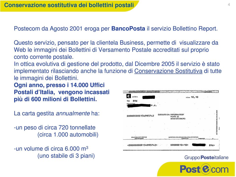 In ottica evolutiva di gestione del prodotto, dal Dicembre 2005 il servizio è stato implementato rilasciando anche la funzione di Conservazione Sostitutiva di tutte le immagini dei