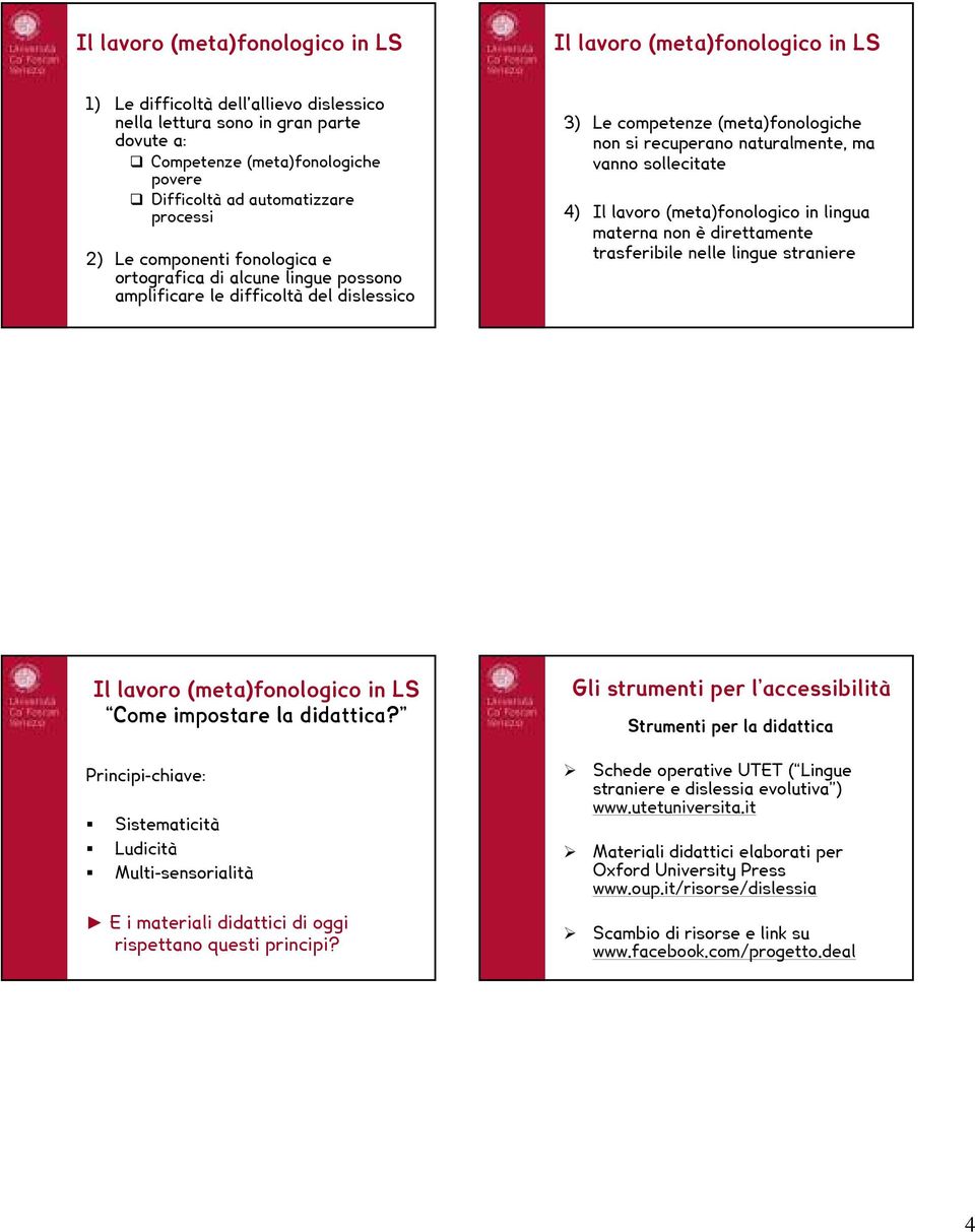 ma vanno sollecitate 4) Il lavoro (meta)fonologico in lingua materna non è direttamente trasferibile nelle lingue straniere Il lavoro (meta)fonologico in LS Come impostare la didattica?