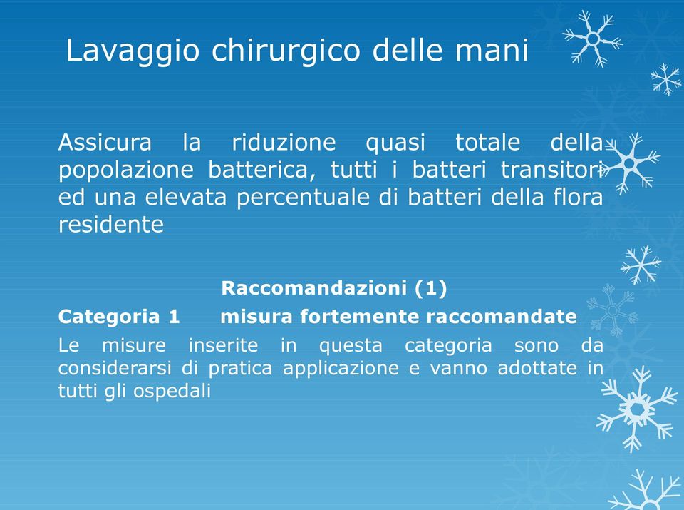 residente Raccomandazioni (1) Categoria 1 misura fortemente raccomandate Le misure inserite