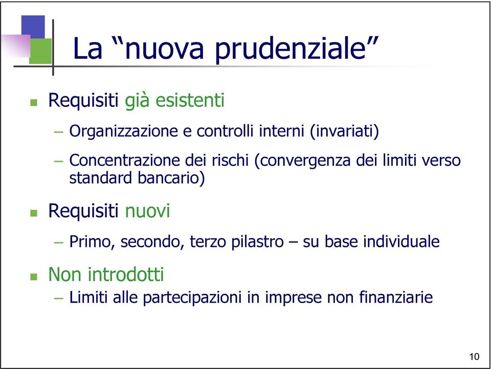 standard bancario) Requisiti nuovi Primo, secondo, terzo pilastro su base