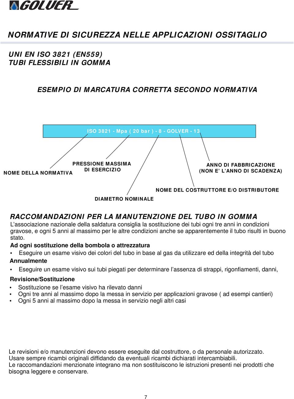 consiglia la sostituzione dei tubi ogni tre anni in condizioni gravose, e ogni 5 anni al massimo per le altre condizioni anche se apparentemente il tubo risulti in buono stato.