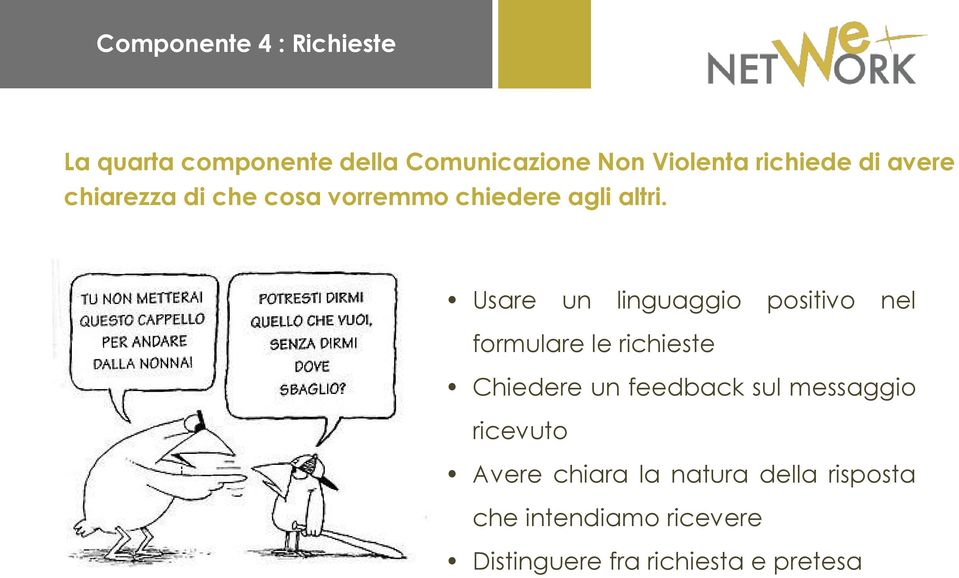 Usare un linguaggio positivo nel formulare le richieste Chiedere un feedback sul