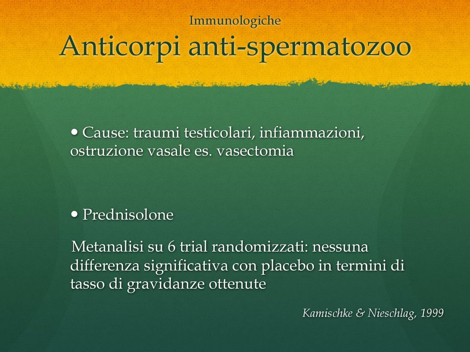 vasectomia Prednisolone Metanalisi su 6 trial randomizzati: nessuna