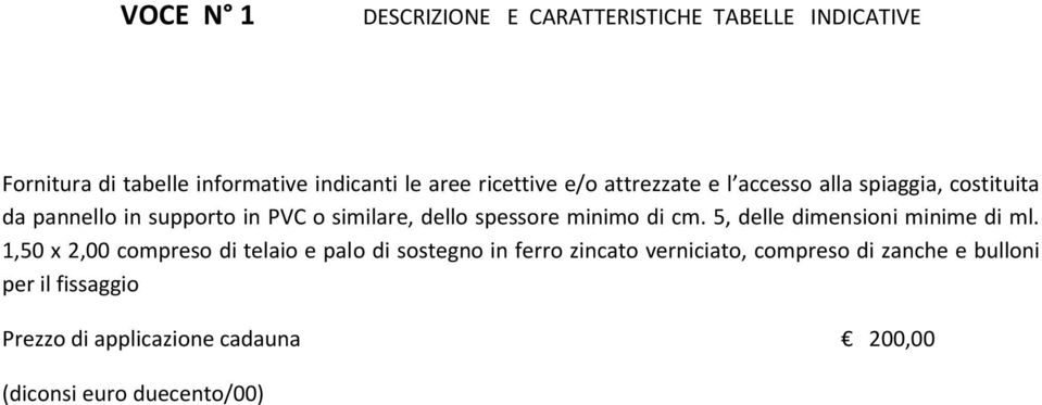 spessore minimo di cm. 5, delle dimensioni minime di ml.