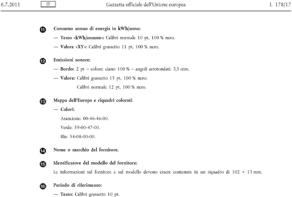 Valore: Calibri grassetto 15 pt, 100 % nero; Calibri normale 12 pt, 100 % nero. Mappa dell'europa e riquadri colorati: Colori: Arancione: 00-46-46-00. Verde: 59-00-47-00.