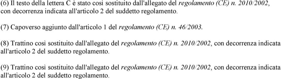 (7) Capoverso aggiunto dall'articolo 1 del regolamento (CE) n. 46/2003.