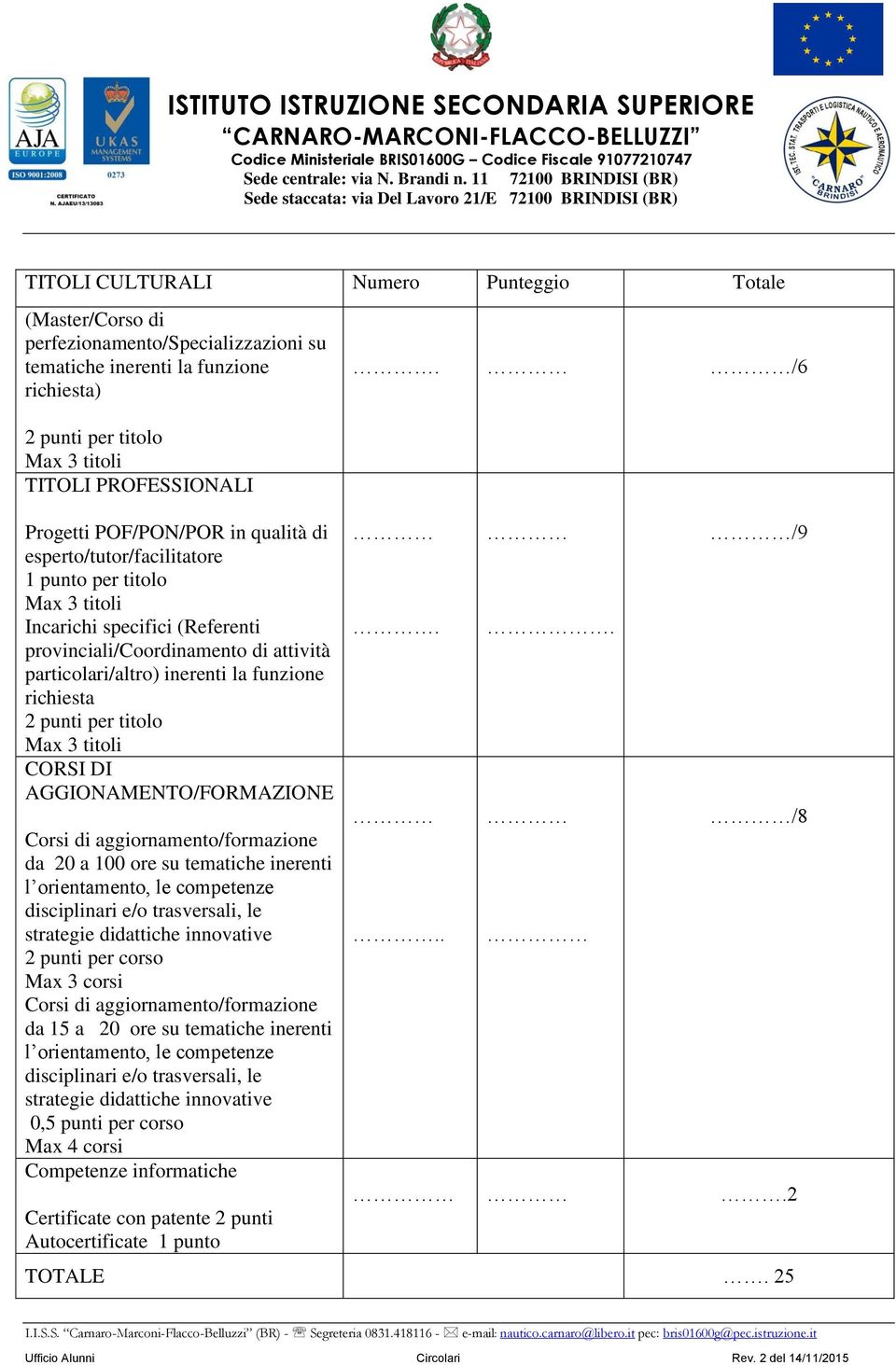 provinciali/coordinamento di attività particolari/altro) inerenti la funzione richiesta CORSI DI AGGIONAMENTO/FORMAZIONE da 20 a 100 ore su tematiche inerenti