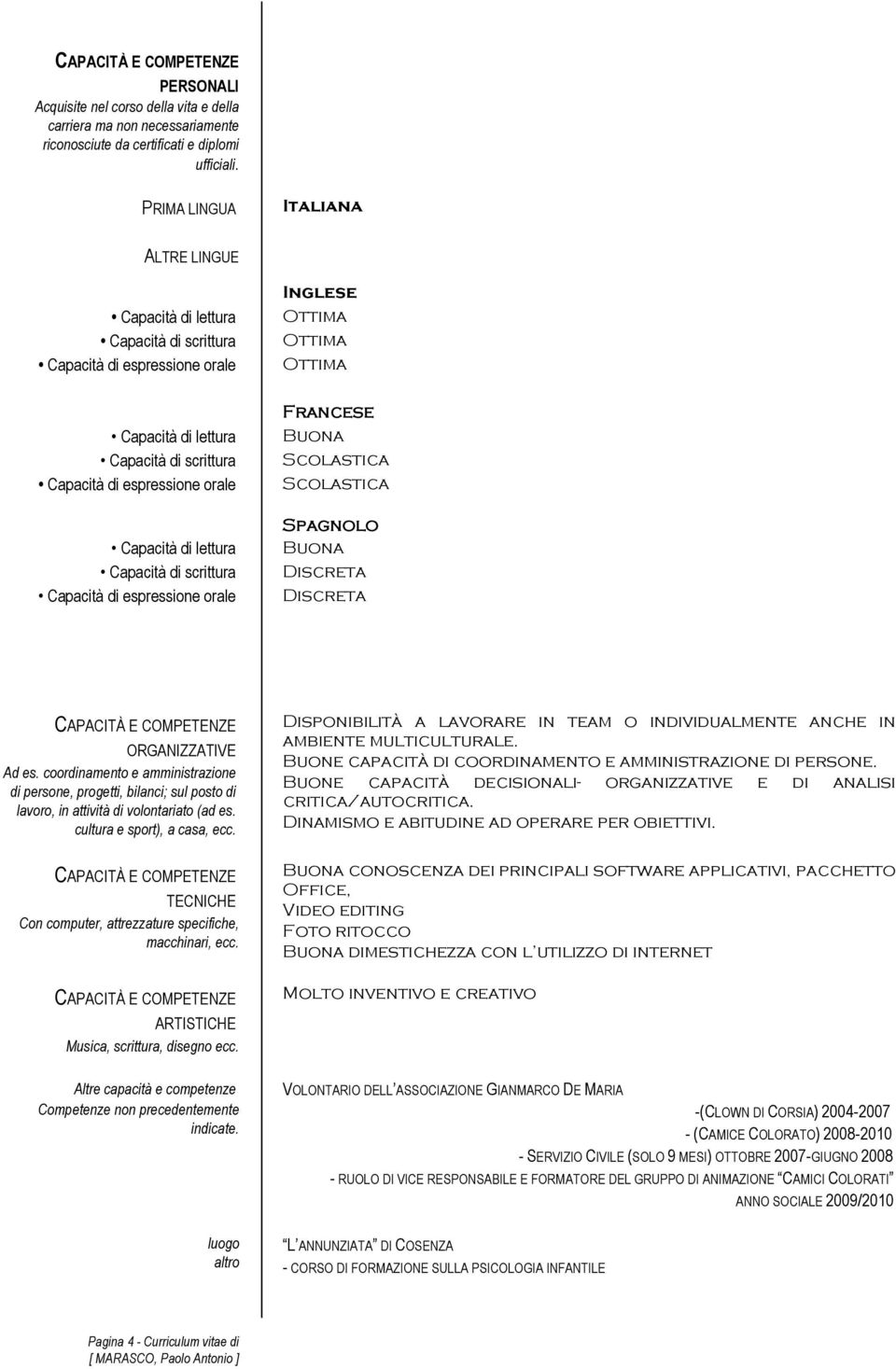 coordinamento e amministrazione di persone, progetti, bilanci; sul posto di, in attività di volontariato (ad es. cultura e sport), a casa, ecc.