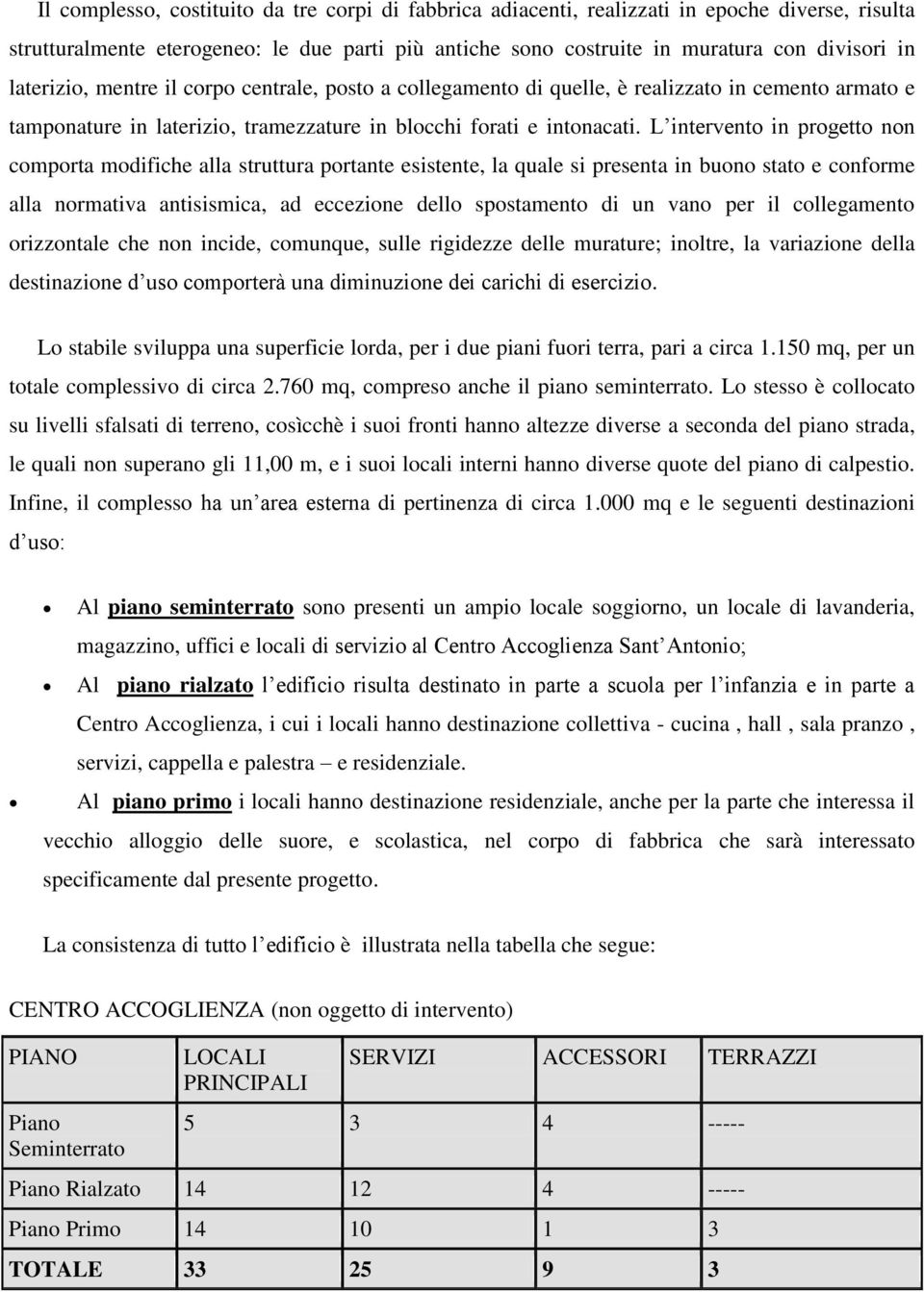 L intervento in progetto non comporta modifiche alla struttura portante esistente, la quale si presenta in buono stato e conforme alla normativa antisismica, ad eccezione dello spostamento di un vano