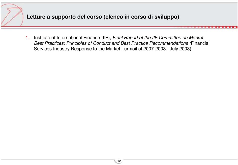 on Market Best Practices: Principles of Conduct and Best Practice