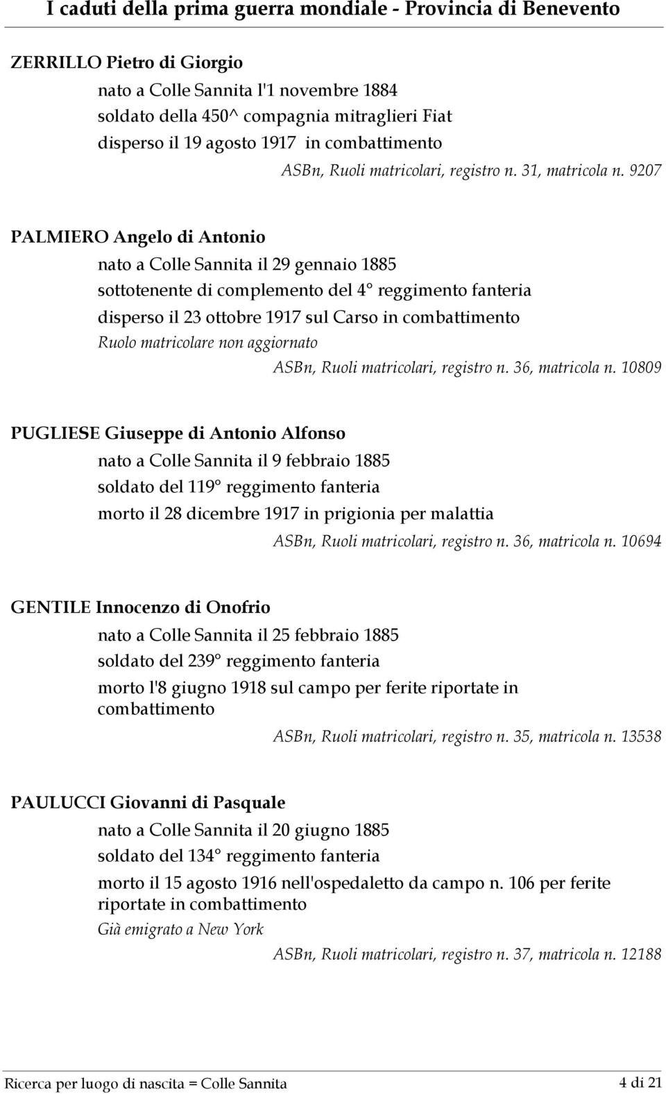 ASBn, Ruoli matricolari, registro n. 36, matricola n.