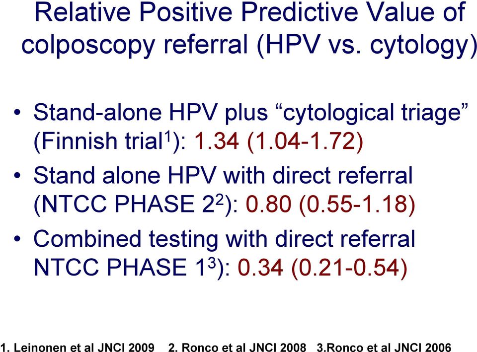72) Stand alone HPV with direct referral (NTCC PHASE 2 2 ): 0.80 (0.55-1.