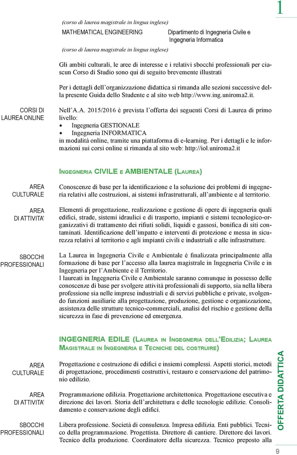 sezioni successive della presente Guida dello Studente e al sito web http://www.ing.uniroma2.it. CORSI DI LAU