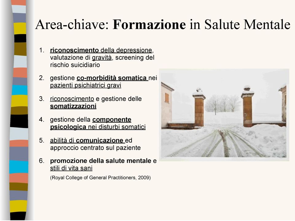 gestione co-morbidità somatica nei pazienti psichiatrici gravi 3. riconoscimento e gestione delle somatizzazioni 4.