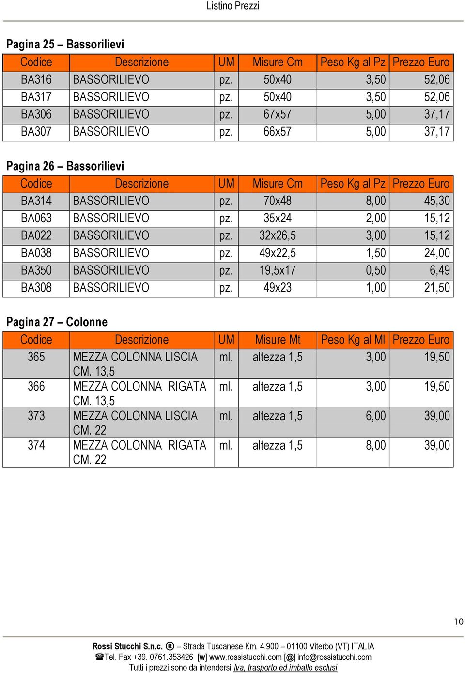 49x22,5 1,50 24,00 BA350 BASSORILIEVO pz. 19,5x17 0,50 6,49 BA308 BASSORILIEVO pz.