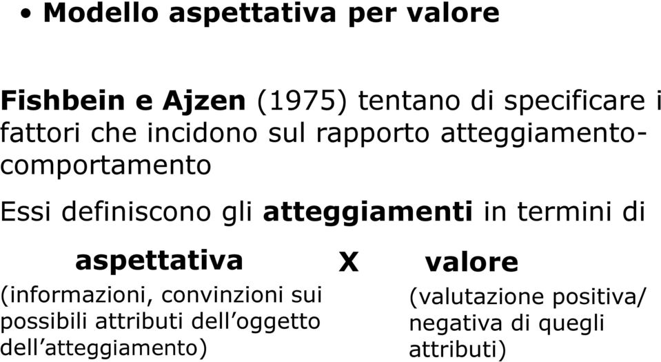 atteggiamenti in termini di aspettativa (informazioni, convinzioni sui possibili