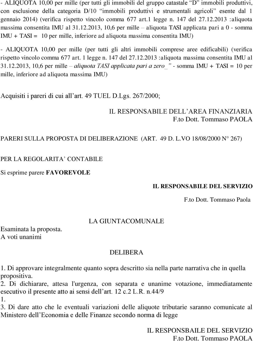 2013 :aliquota massima consentita IMU al 31.12.