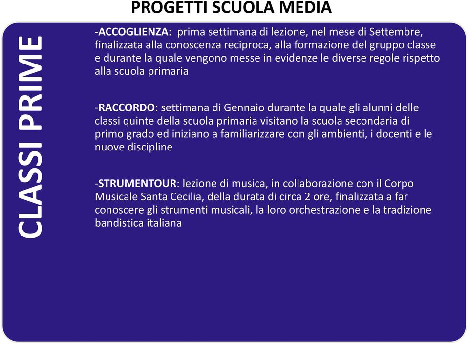 scuola primaria visitano la scuola secondaria di primo grado ed iniziano a familiarizzare con gli ambienti, i docenti e le nuove discipline -STRUMENTOUR: lezione di musica, in