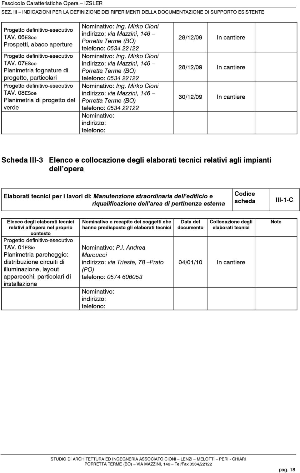 08ESoe Planimetria di progetto del verde Nominativo: Ing. Mirko Cioni indirizzo: via Mazzini, 146 Porretta Terme (BO) telefono: 0534 22122 Nominativo: Ing.