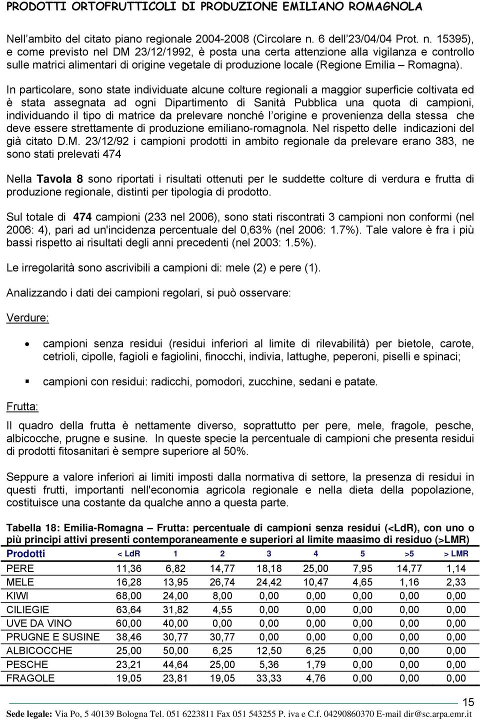 15395), e come previsto nel DM 23/12/1992, è posta una certa attenzione alla vigilanza e controllo sulle matrici alimentari di origine vegetale di produzione locale (Regione Emilia Romagna).