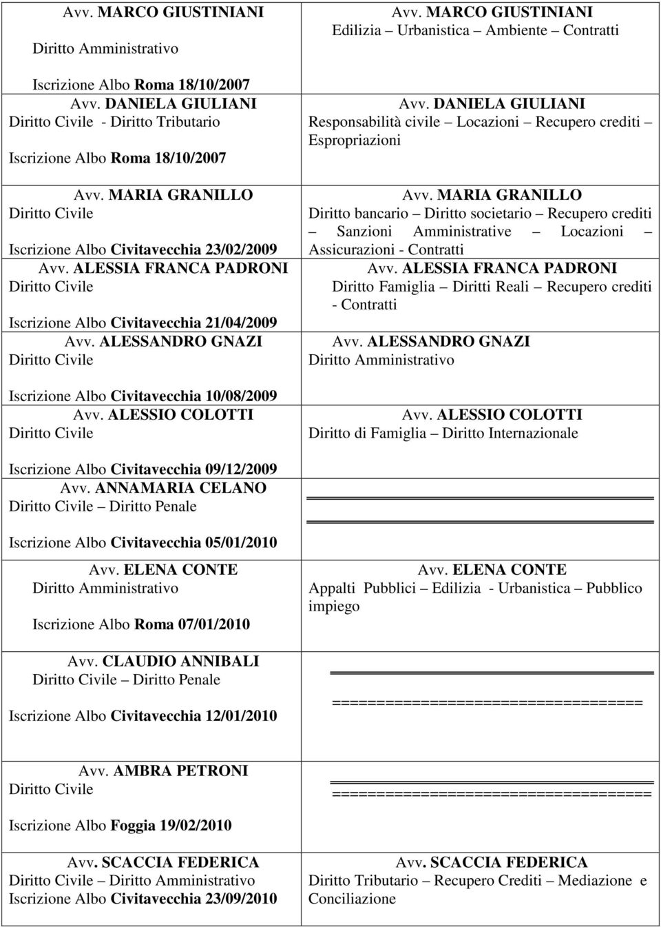 MARCO GIUSTINIANI Edilizia Urbanistica Ambiente Contratti Avv. DANIELA GIULIANI Responsabilità civile Locazioni Recupero crediti Espropriazioni Avv.