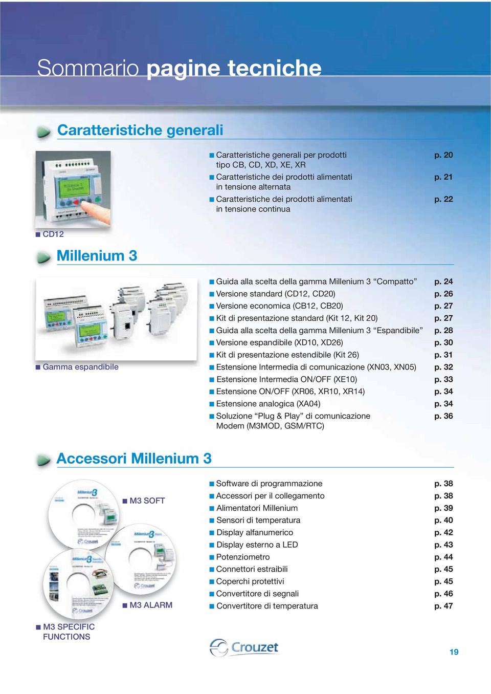 24 Versione standard (CD12, CD20) p. 26 Versione economica (CB12, CB20) p. 27 Kit di presentazione standard (Kit 12, Kit 20) p. 27 Guida alla scelta della gamma Millenium 3 Espandibile p.